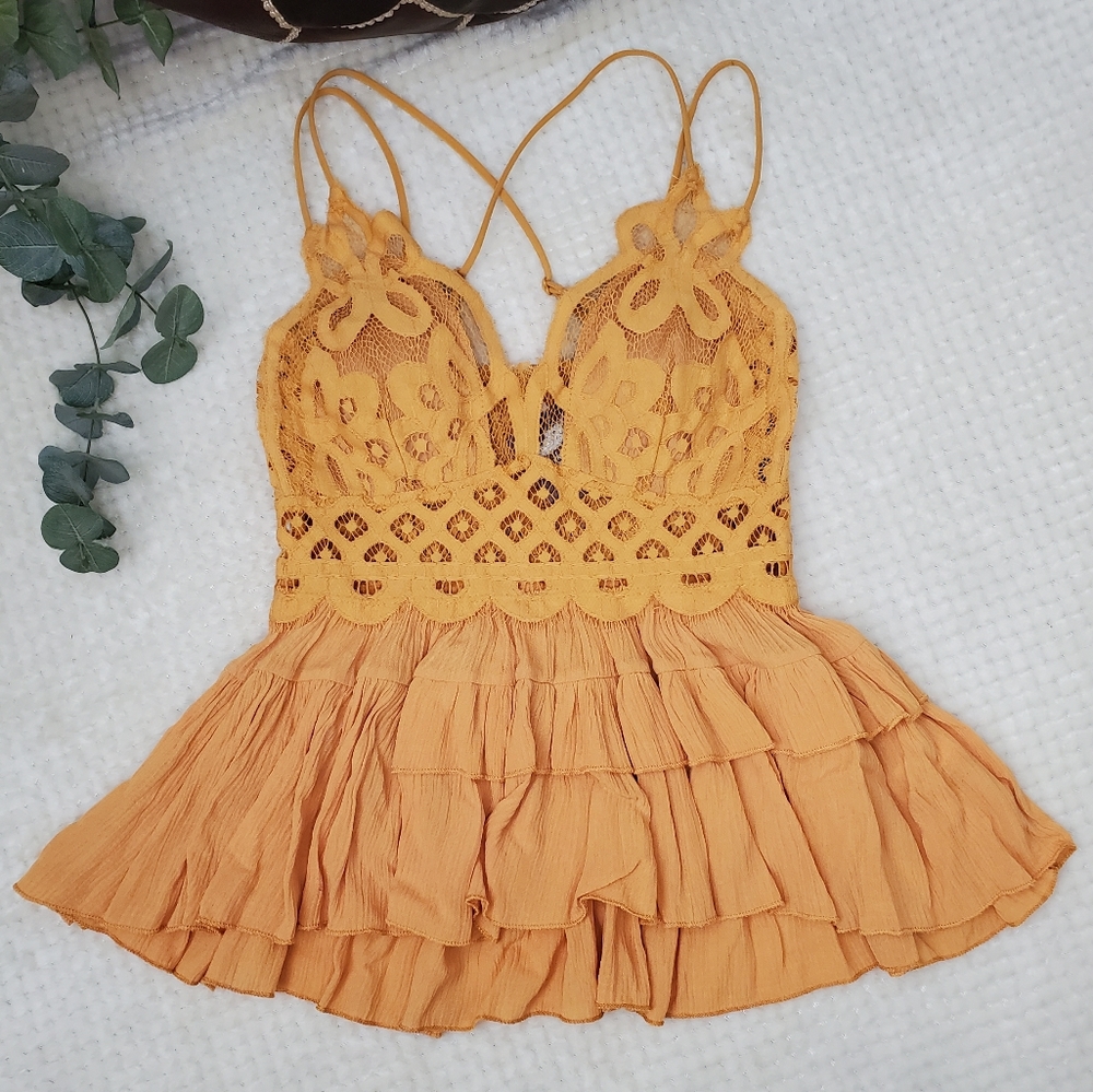 Crocheted Laced Peplum Cami